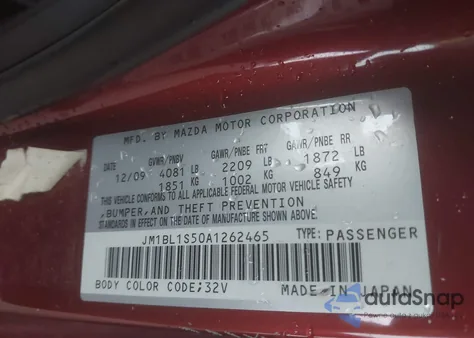 2010 Mazda Mazda3 S Sport z USA, uszkodzony, nr VIN JM1BL1S50A1262465